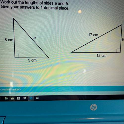 Work out the lengths of sides a and b.

Give your answers to 1 decimal place.
17 cm
a
8 cm
b
12 cm