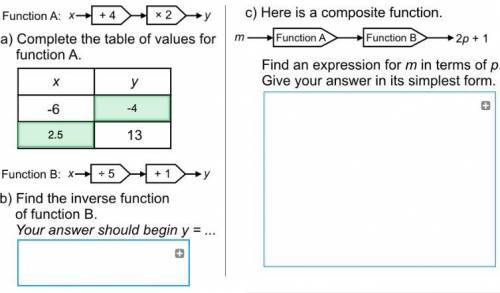1) Function B: x -> /5 -> +1 = y

find the inverse function of Function B
2) find an express