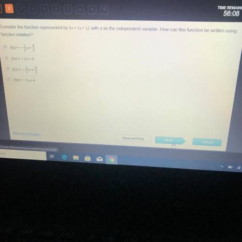 consider the function repressed by 9x+3y=12 with x as the independent variable. How can this functi