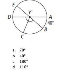 EB and DA are diameters of circle Y. What is the measure of arc EDC?