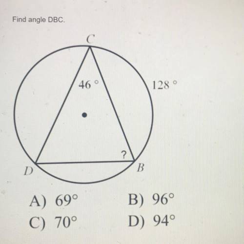 Please help

An explanation would be great too
The options are 
A.) 69°
B.) 96°
C.) 70°
D.) 94°