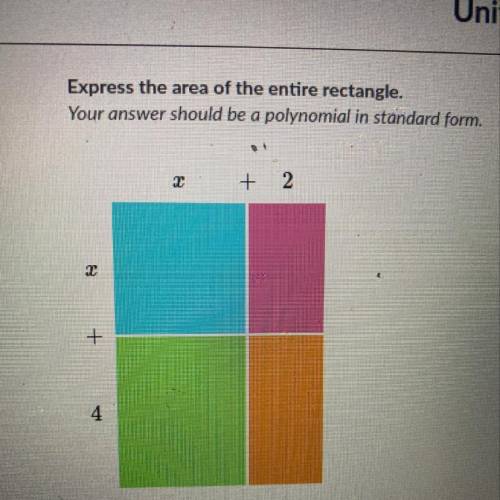 Express the area of the entire rectangle. Your answer should be a polynomial in standard form.

x+