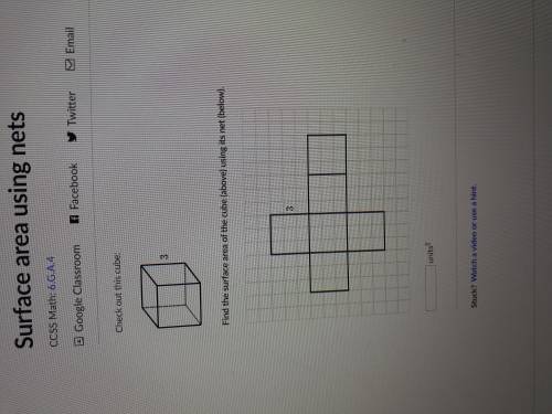 Find the surface area of the cube above using its net below