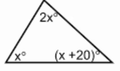 Write an equation for the triangle below.

A. 2x+x+(x+20)=180B. 2x+x+x+20=180C.(4x+20)=180