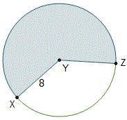 The measure of central angle XYZ is 1.25 radians. What is the area of the shaded sector? 10 units2