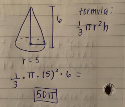 Find the volume of the cone. Either enter an exact answer in terms of pi or use 3.14 for pi. Height: