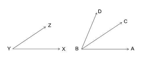 For the given figure, write the conclusion for the statements ∠XYZ ≅ ∠ABC and ∠CBD ≅ ∠ABC.