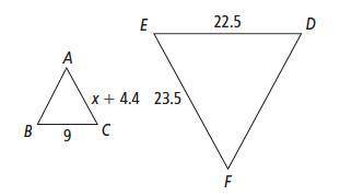 ∆ACB ∼ ∆FED. What is the value of x? Select one: a. 5 b. 4 c. 4.2 d. 4.5
