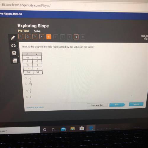 What is the slope of the line represented by the values in the table ??