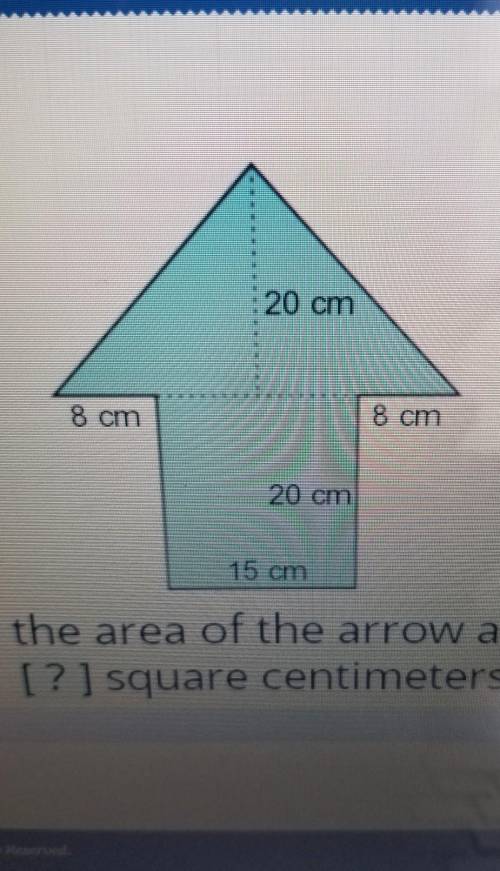 20 cm

8 cm8 cm20 cm15 cmFind the area of the arrow above.[? ] square centimeters Irregular figure