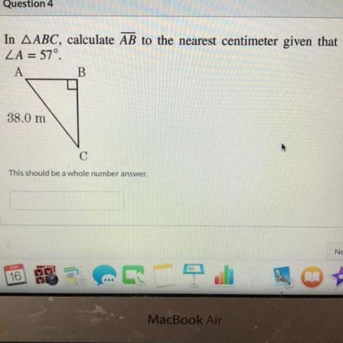 In ABC, calculate AB to the nearest centimeter given that A =57