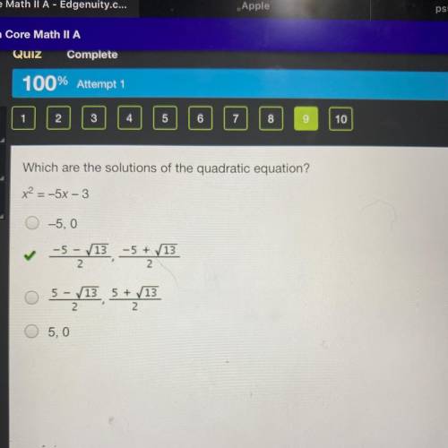 Which are the solutions of the quadratic equation?
x² = -5x - 3