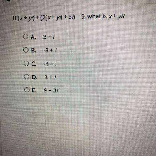 Need help if (x+yi)+(2(x+yi)+3i)=9,what is x+yi?