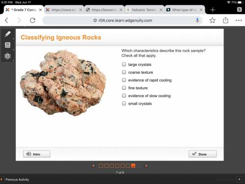 What type of rock is pictured here? large crystals coarse texture evidence of rapid cooling fine te