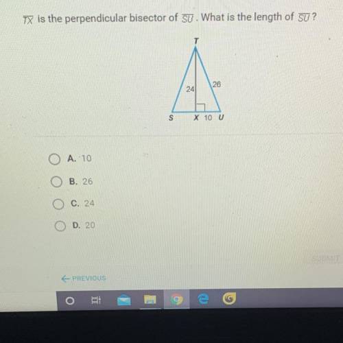 TX is the perpendicular bisector of Su. What is the length of SU?