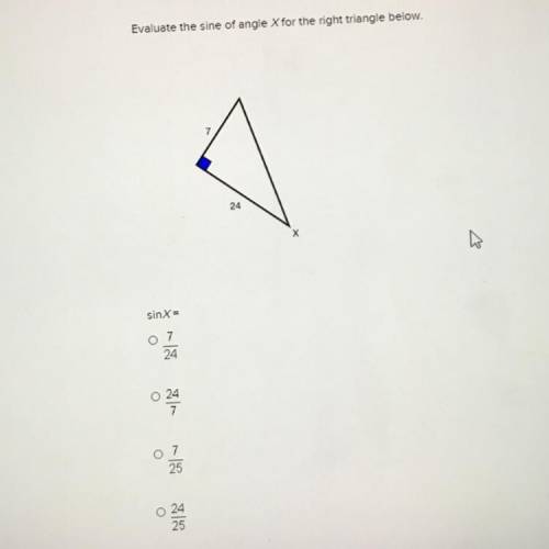 Evaluate the sine of angle X for the right triangle below.