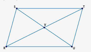 RSTU is a parallelogram. If m∠SRV = 48° and m∠SVR = 54°, explain how you can find the measure of ∠T