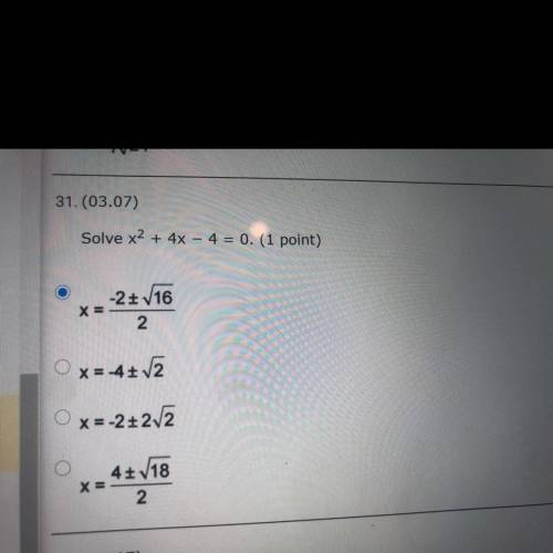 Solve x2 + 4x – 4 = 0