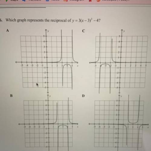 Which graph represents the reciprocal of y=3(x-3)^2 -4 (picture included)