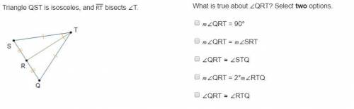 What is true about Angle QRT? Select two options.