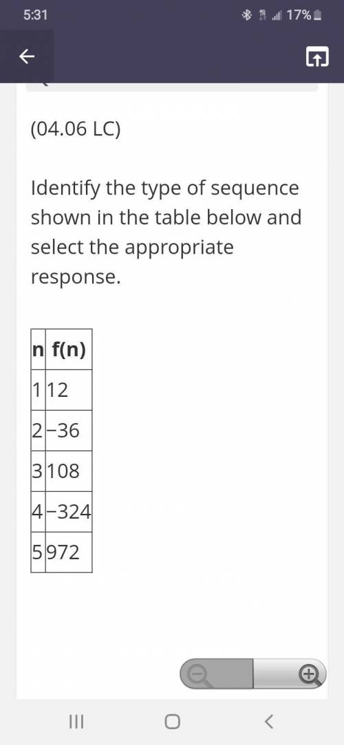 Identify the type of sequence shown in the table below and select the appropriate response.