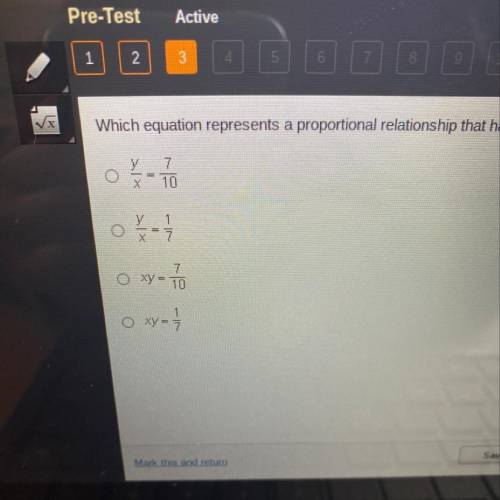 Which equation represents a proportional relationship that has a constant of proportionality equal