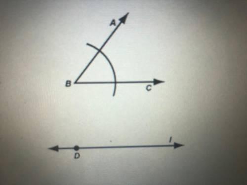 Which can be a possible next step in the construction of an angle with a side on a line l that is c