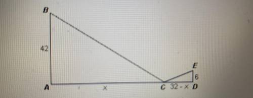 In the diagram below, triangle abc ~ triangle dec . What is the value of x? A. 28 b. 24 c. 22 d. 26