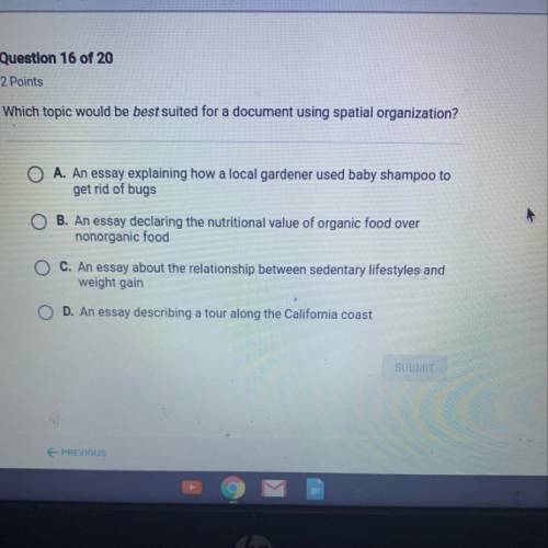 Which topic would be best suited for a document using spatial organization