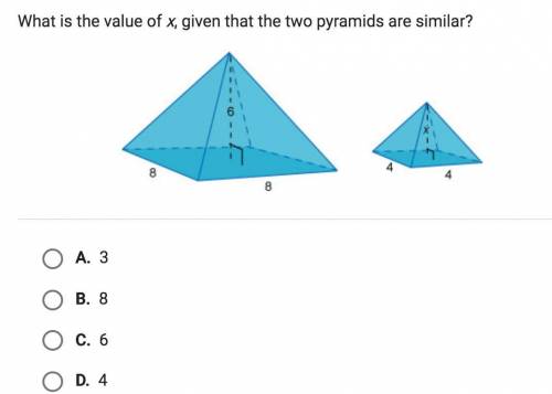 What is the value of x, given that the two pyramids are similar?