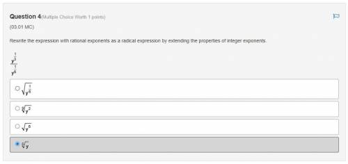 (Multiple Choice, 20 Points)

Rewrite the expression with rational exponents as a radical expressi
