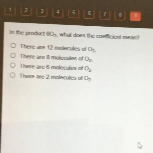 In the product 602, what does the coefficient mean?

O There are 12 molecules of O2,
O There are 8