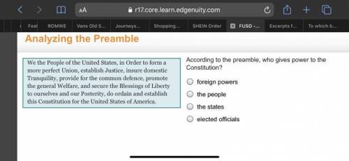 According to the preamble who gives power to the constitution