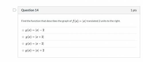 Find the function that describes the graph of f( x ) = | x | translated 2 units to the right. (Need
