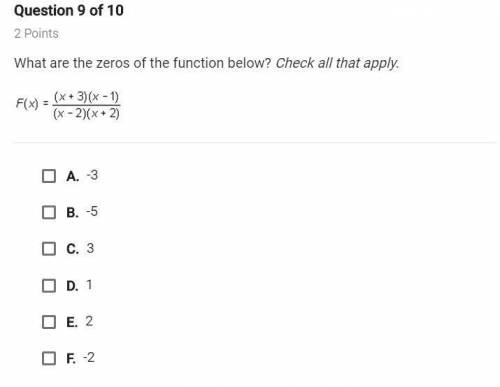 What are the zeros of the function below? check all that apply