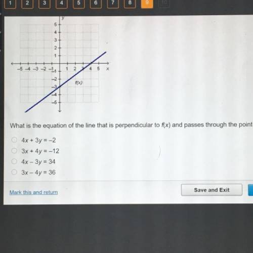 5

4
3
2+
1 +
5 4 3 2 11
-27
(
What is the equation of the line that is perpendicular to f(x) and