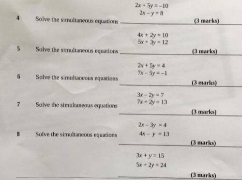 Please answer these simultaneous equations ASAP. Thank you (lots of points only for full answers)