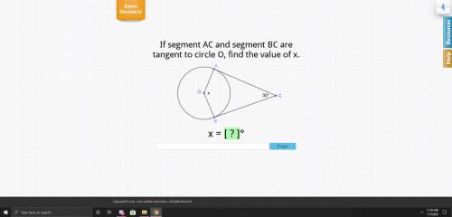 If segment ac and segment bc are tangent to circle o find the value of x