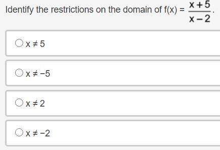 Identify the restrictions on the domain of f(x) = x+5/x-2