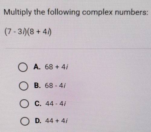 Multiply the following complex numbers:(7-3i)(8 + 4i)