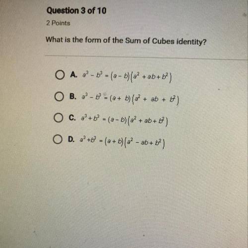 What is the form of the Sum of Cubes identity?
