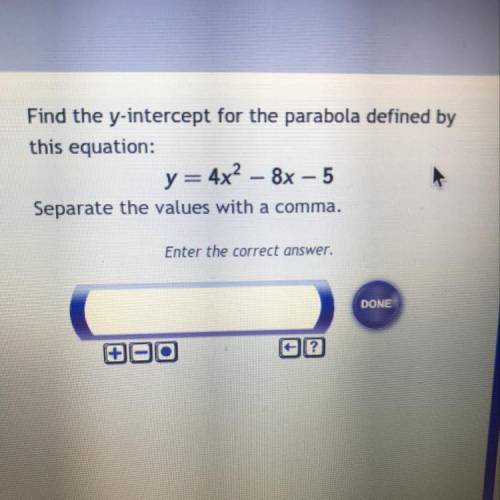 Find the y-intercept for the parabola defined by
this equation:
y=4x^2- 8x-5