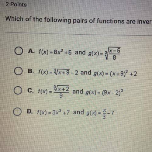 Which of the following pairs of functions are inverses of each other?