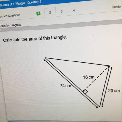 Calculate the area of this triangle.
16 cm
24 cm
20 cm