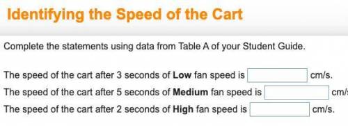 The speed of the cart after 3 seconds of Low fan speed is____cm/s. The speed of the cart after 5 se