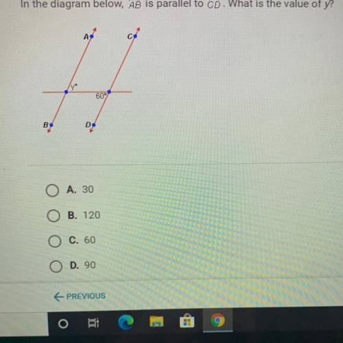 In the diagram below, AB is parallel to CD. What is the value of y?