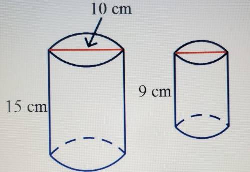 The two cylinders are similar. Find the surface area of the smaller cylinder. Round your answer to