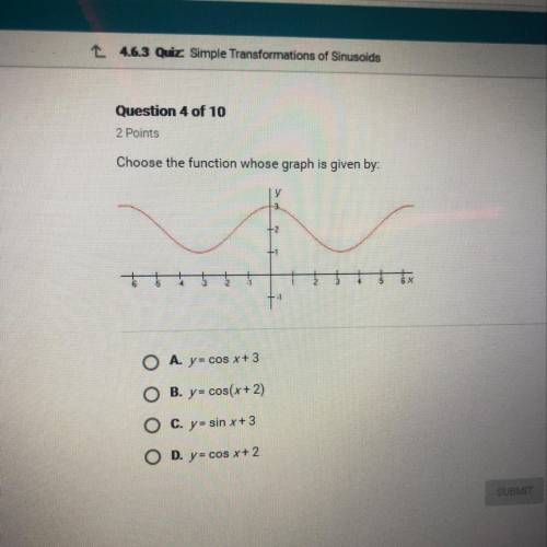 Choose The Function Whose Graph Is Given By Ge 4 5 X W O A Y Cos X 3 O B Y Cos X 2 O C Y Sin X 3 O D Y Cos X