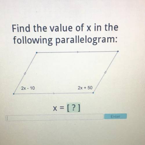 Find the value of x in the
following parallelogram: