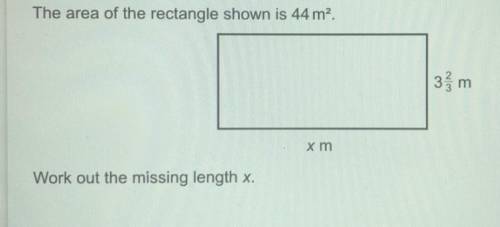 The are of the rectangle shown is 44m^2 work out the missing length x